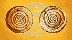 Primitive Imagery Set Of 4 Spiral Stones On Yellow Background