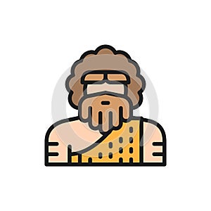 Primitive man, homo sapiens, Neanderthal, Pithecanthropus flat color line icon.