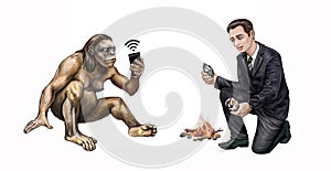 Primitive and modern man photo
