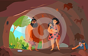 Primitive People Cartoon Illustration