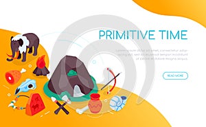 Primitive time - modern colorful isometric web banner
