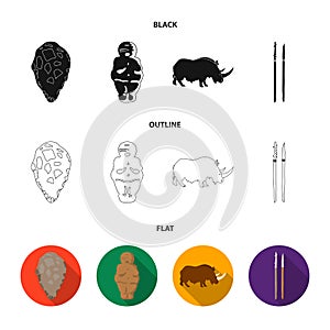 Primitive, woman, man, cattle .Stone age set collection icons in black,flat,outline style vector symbol stock
