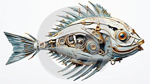 Primitivism Sea Fish: Half-mechanical Half-fish Illustration With Surrealistic Lighting