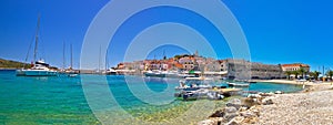 Primosten beach and harbor panoramic view