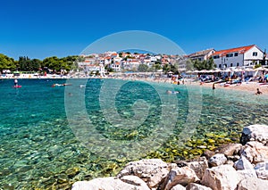 Primosten, Sibenik Knin County, Croatia. View of a beautiful beach in Primosten, Dalmatia, Croatia.