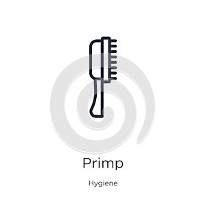 Primp icon. Thin linear primp outline icon isolated on white background from hygiene collection. Line vector primp sign, symbol