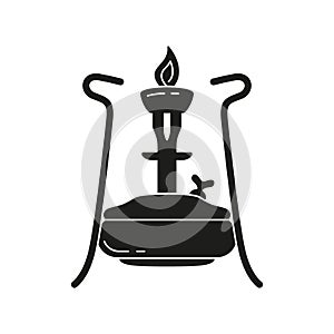 Primus silhouette icon. Black simple illustration of old oil or gas stove. Vintage metal device for camping