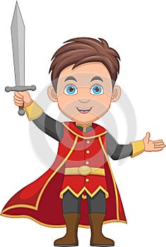 Prince boy holding sword cartoon