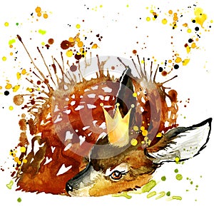 Prince deer T-shirt graphics, deer illustration with splash wate