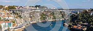 Prince Henry Bridge or Ponte do Infante D. Henrique over Douro Rive between cities of Porto and Vila Nova de Gaia, Portugal