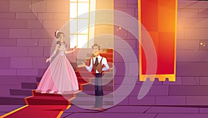 Prince invite princess for dance in castle hall