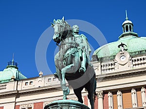 Prince Mihailo monument in front of National museum