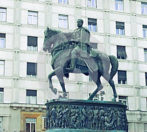 Prince Mihailo Statue or Monument in Belgrade at Square of the Republic in front of the opera house. photo