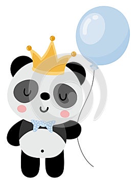 Prince panda holding a balloon