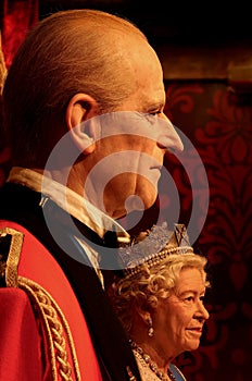 Prince philip and queen elizabeth II wax statues at madame tussauds in hong kong