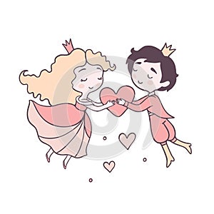 Prince and princess in love flat color vector characters