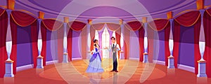 Prince and princess in royal castle ballroom