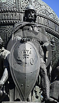 Prince Rurik. The sculpture on the monument `Millennium of Russia` 1862 in Veliky Novgorod, Russia