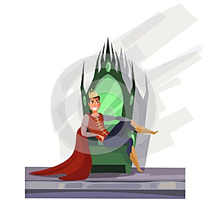 Prince sitting on throne flat vector illustration photo