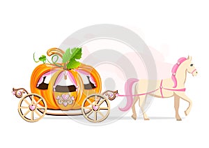 fairytale carriage made of a pumpkin decorated with heart-shaped jewels