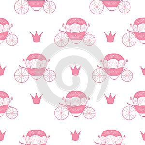 Princess Cinderella Fairytale Carriage. Seamless Pattern Background. Vector Illustration