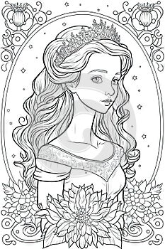 princess coloring page for adults simple cute Generative Art