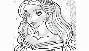 princess coloring page for adults simple cute Generative Art