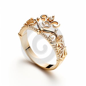 Princess Crown Gold Ring - Elegant Arabesque Scroll Design