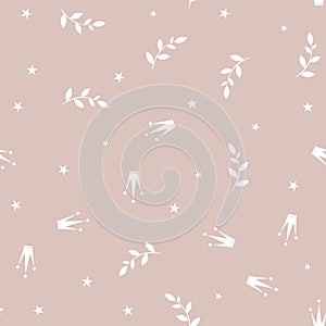 Princess Crown. Seamless repeating pattern. Diadem princess isolated on pink background.