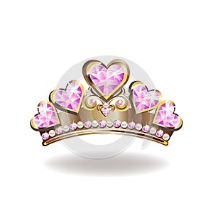 Princess crown or tiara with pearls and pink gems