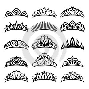 Princess crowns set. Beautiful diadems.