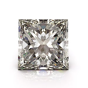Princess cut diamond. Beautiful shape emerald image with reflective surface. Render brilliant jewelry stock image.