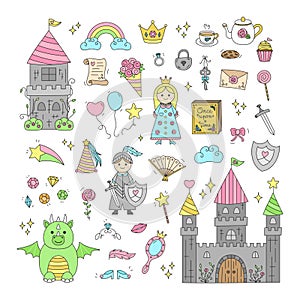 Princess fairy tale vector illustration set