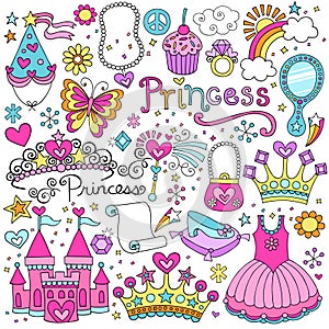 Princess Fairytale Tiara Vector Doodles Set