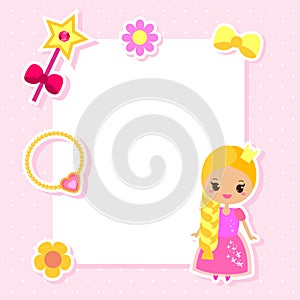 Princess frame design template for photos, children diplomas, kids certificate, invitations, scrapbook and etc