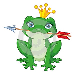 Princess Frog with arrow cartoon vector illustration