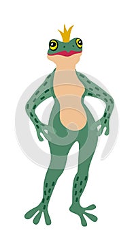 Princess frog with a crown. Vector isolated illustration. Fairytale animal