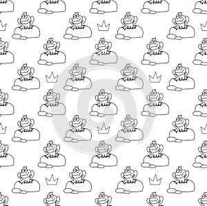 Princess Frog on a rock waiting love seamless pattern. Isolated on white background. Vector illustration