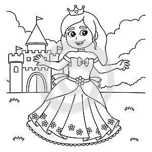 Princess In front of the Castle Coloring for Kids