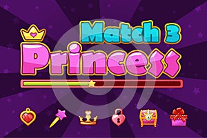 Princess girlish loading Match3 Games, game assets icons