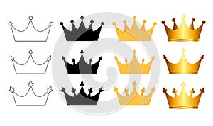 Princess Golden and Black Crown Icon Collection Set Isolated on white Background Vector Illustration EPS10