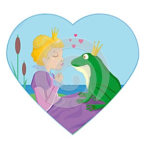 Princess kissing a frog with crown vector illustration