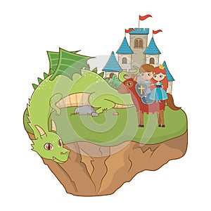 Princess knight and dragon of fairytale design vector illustration