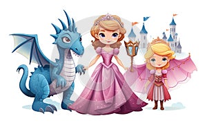 Princess, Knight, and Dragon Set -Generative Ai