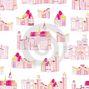 Princess medieval castles vector seamless pattern