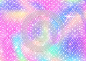 Princess mermaid background with kawaii rainbow scales pattern.