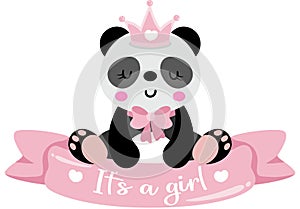 Princess panda with baby girl ribbon banner