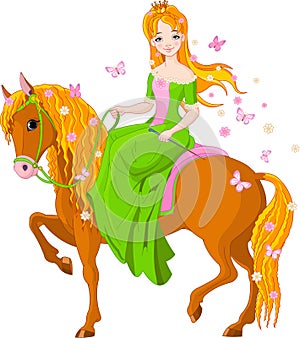 Princess riding horse. Spring