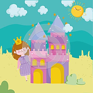 princess tale cartoon cute girl castle sun clouds sky