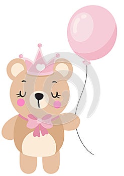 Princess teddy bear holding a balloon